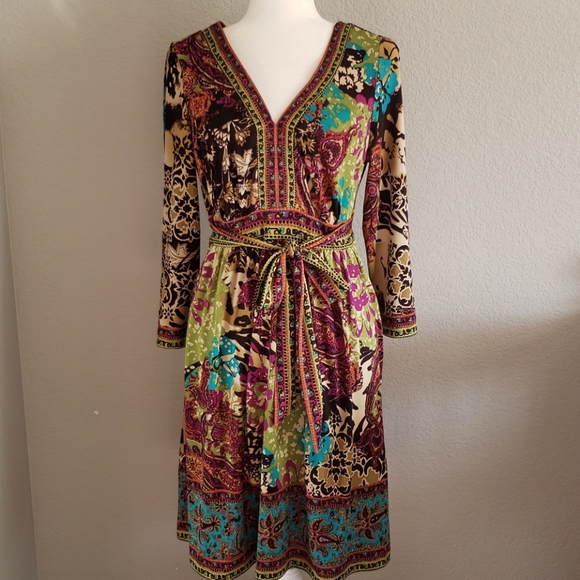 ECI Colorful Boho Dress with Tie - Picture 1 of 4